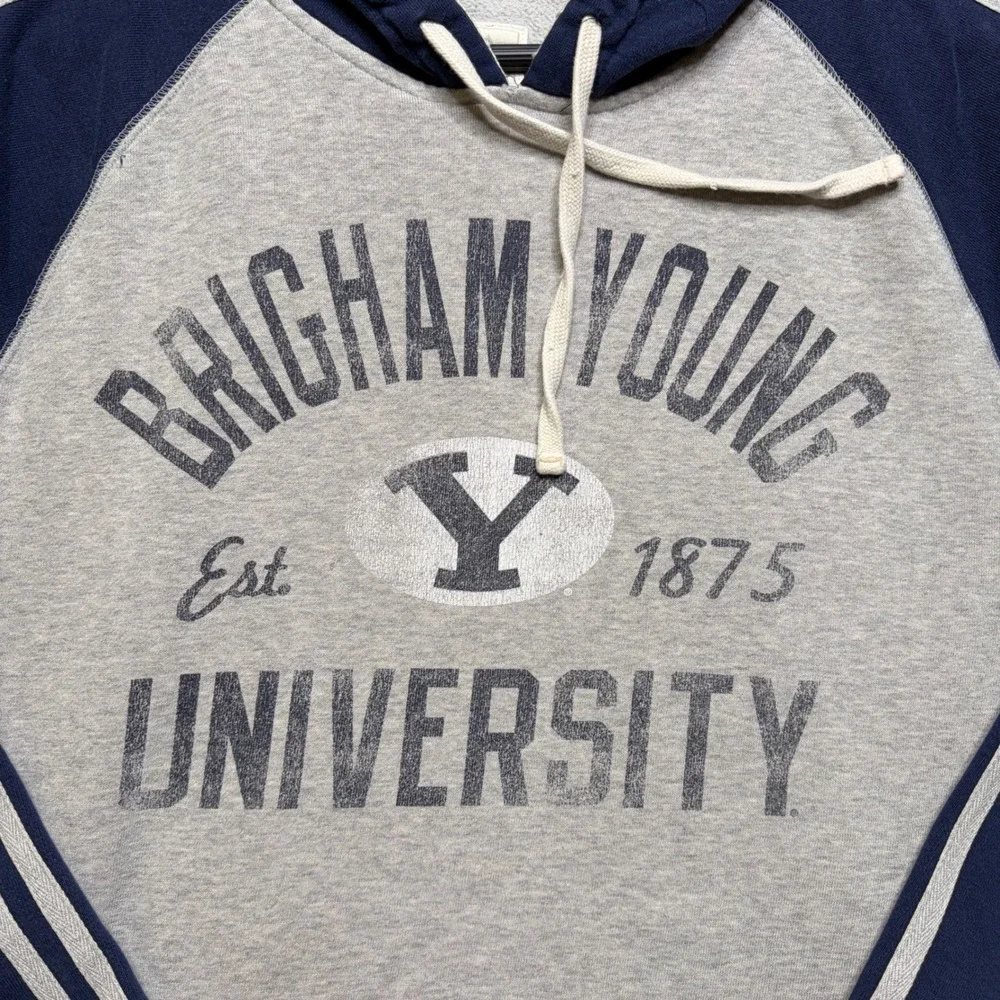 Adidas Hoodie Mens XL Gray BYU Brigham Young University Vintage 90s Trefoil Logo